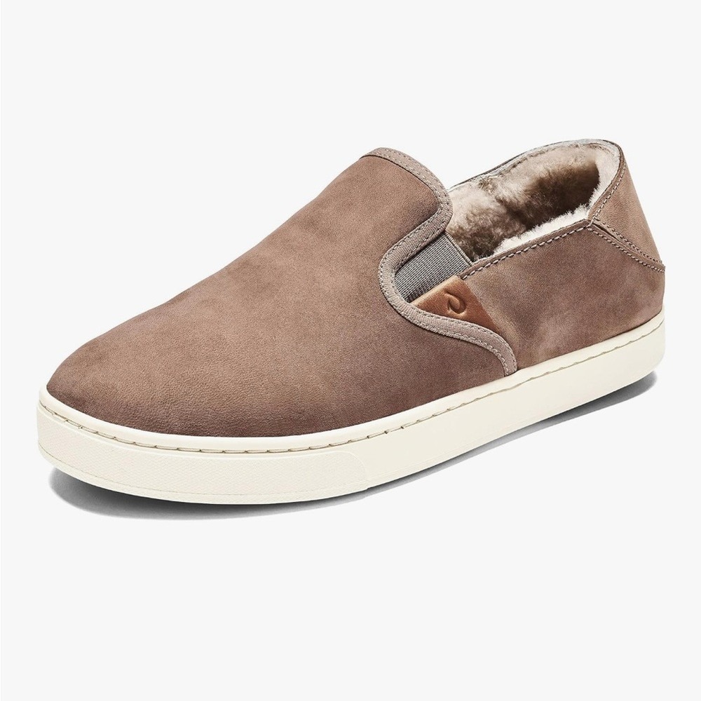 Olukai Pehuea Heu Tapa Leather Shearling Slip‎ On Sneakers 20391-TGTG Womens 6
